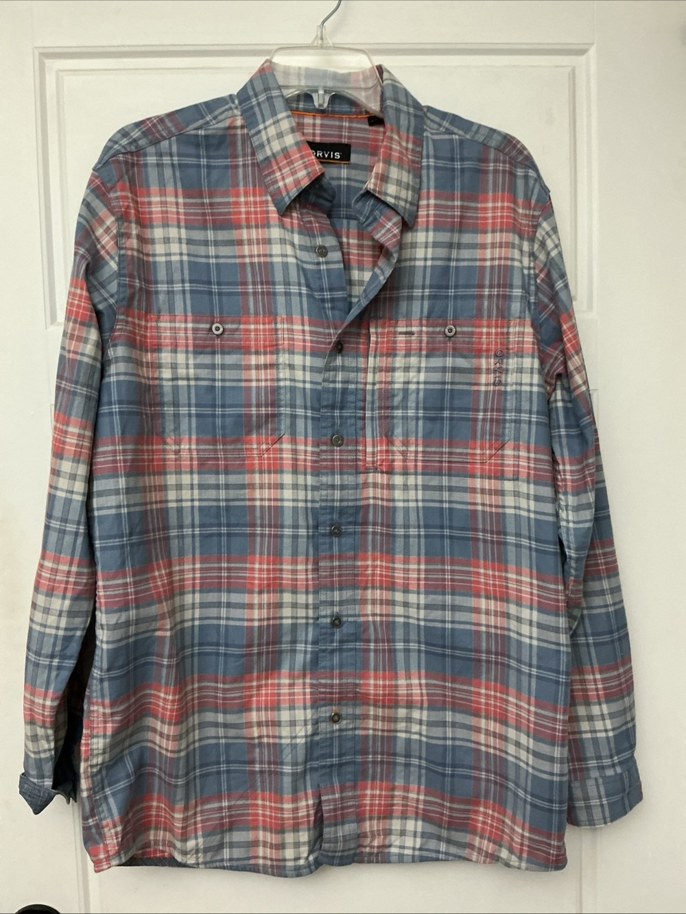 ORVIS Men’s Button Down Flat Creek Tech Plaid Shirt Long Sleeve Sz Medium